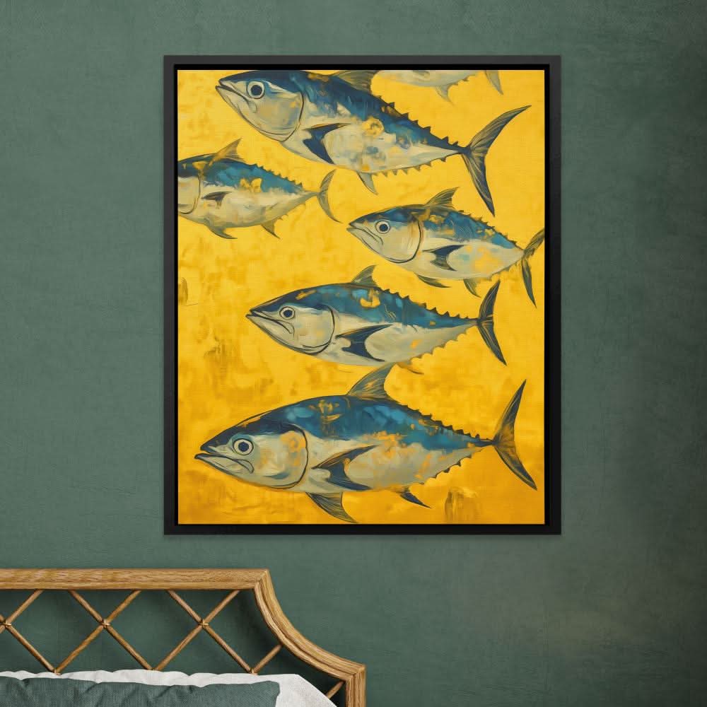 Bluefin Tuna School - Blue Wall Art for Kitchen