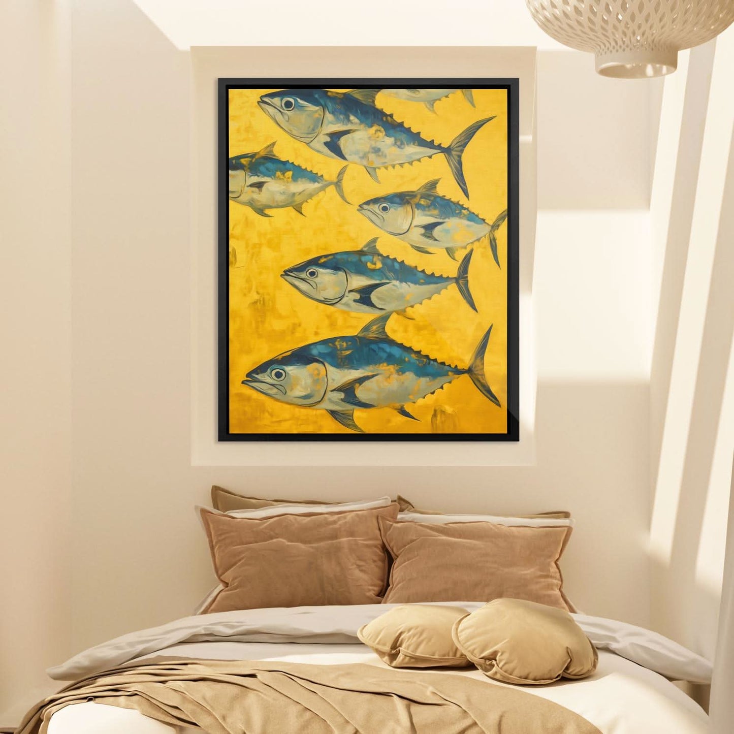 Bluefin Tuna School - Modern Wall Art in Black Frame