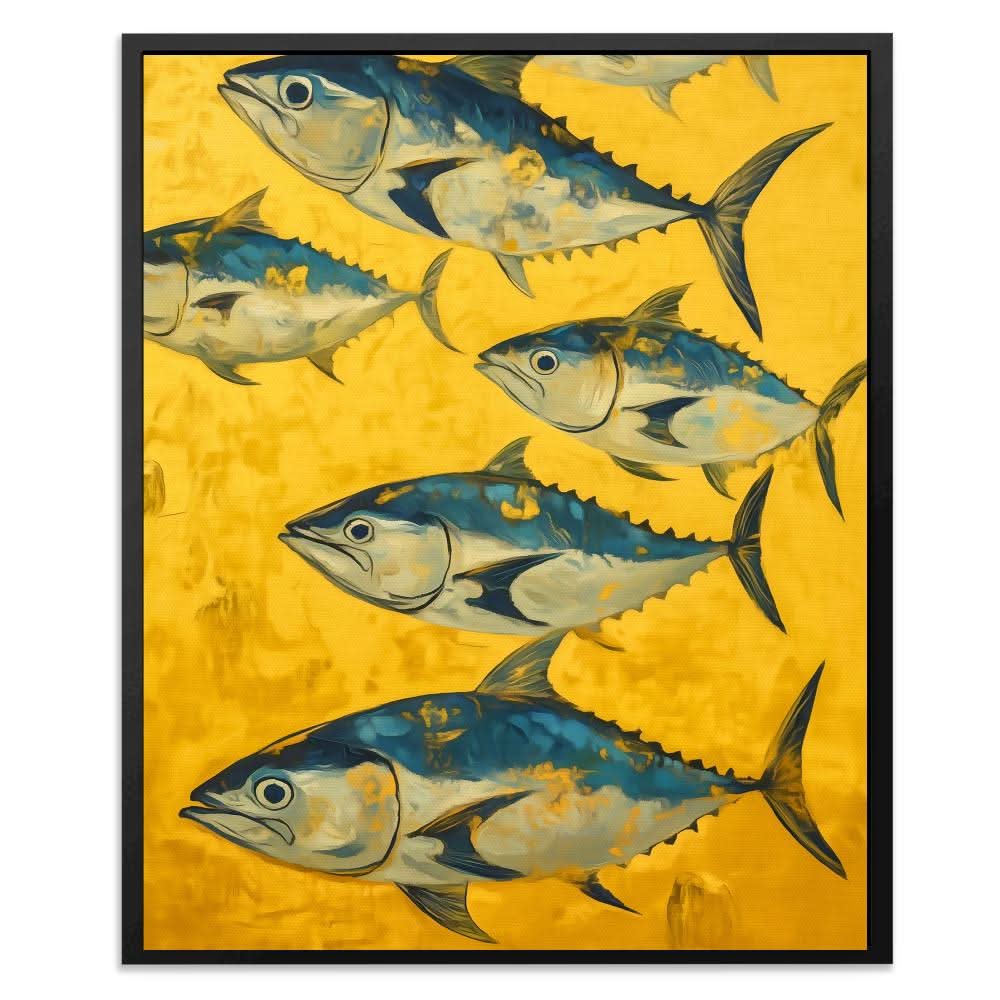 Bluefin Tuna School - Modern Blue Canvas Wall Art