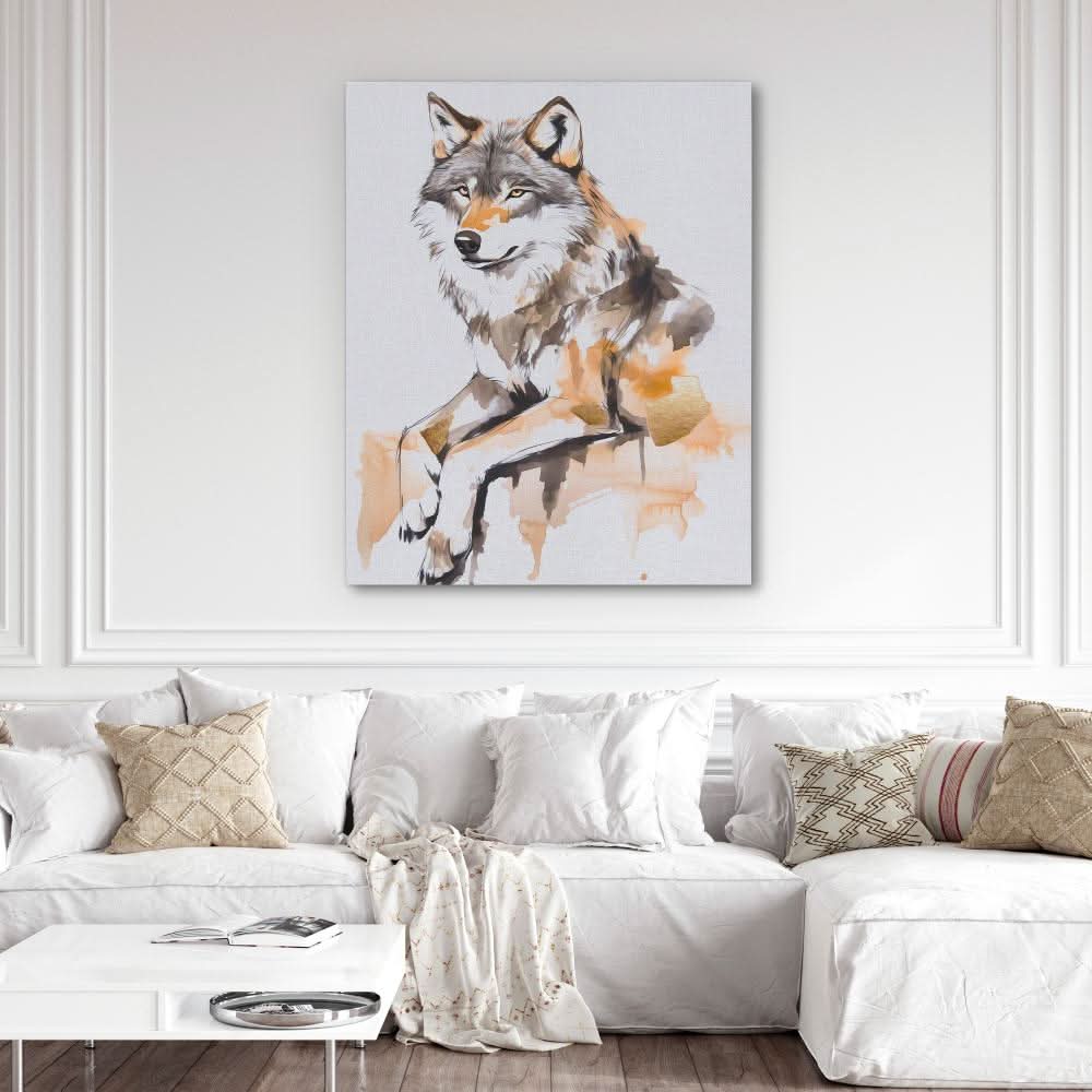 Blush and Gold Wolf - Nature Art for Bedroom