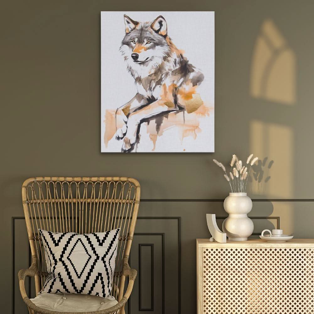 Blush and Gold Wolf - Modern Wall Art in Black Frame