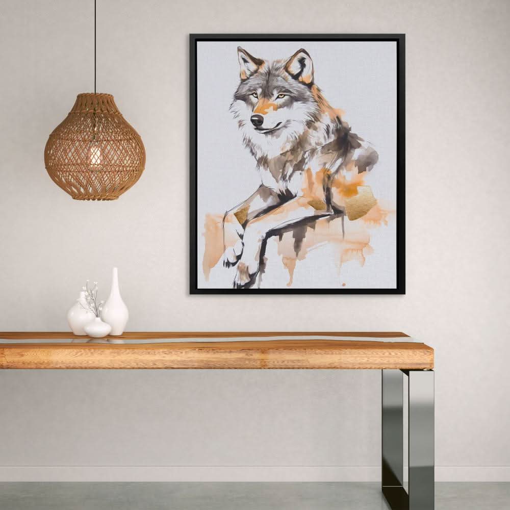 Blush and Gold Wolf - Large Modern Canvas Print