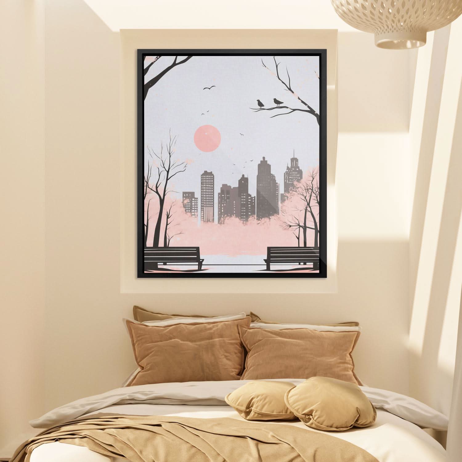 Blush Skyline - Minimalist Wall Art in Black Frame
