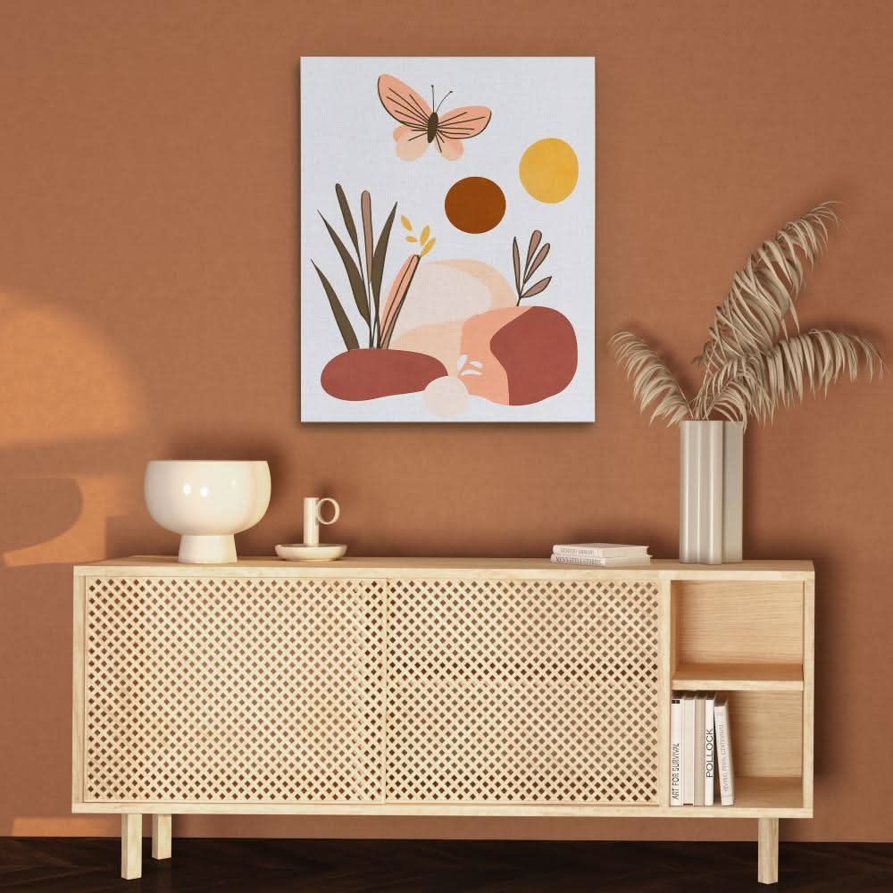 Boho Butterfly Art - Beige Nature Canvas Print