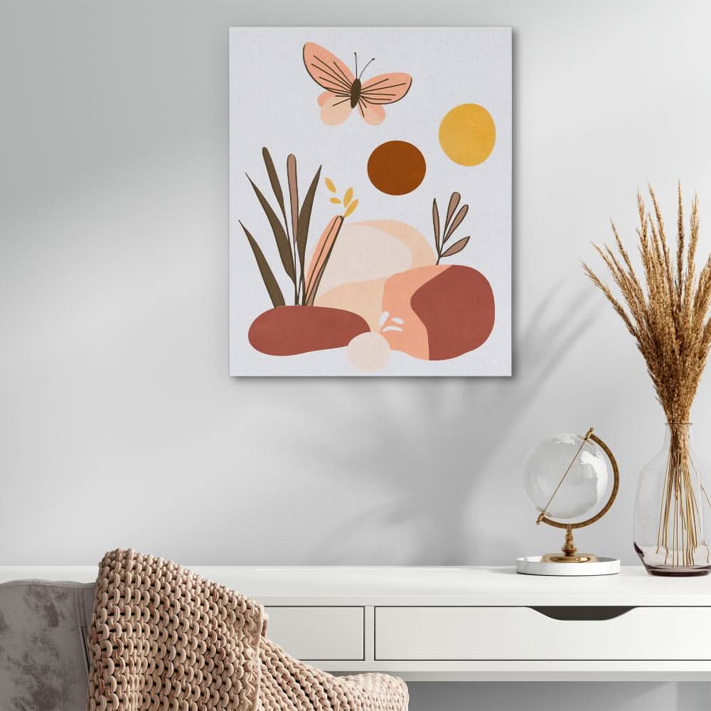 Boho Butterfly Art - Minimalist Brown Canvas Wall Art