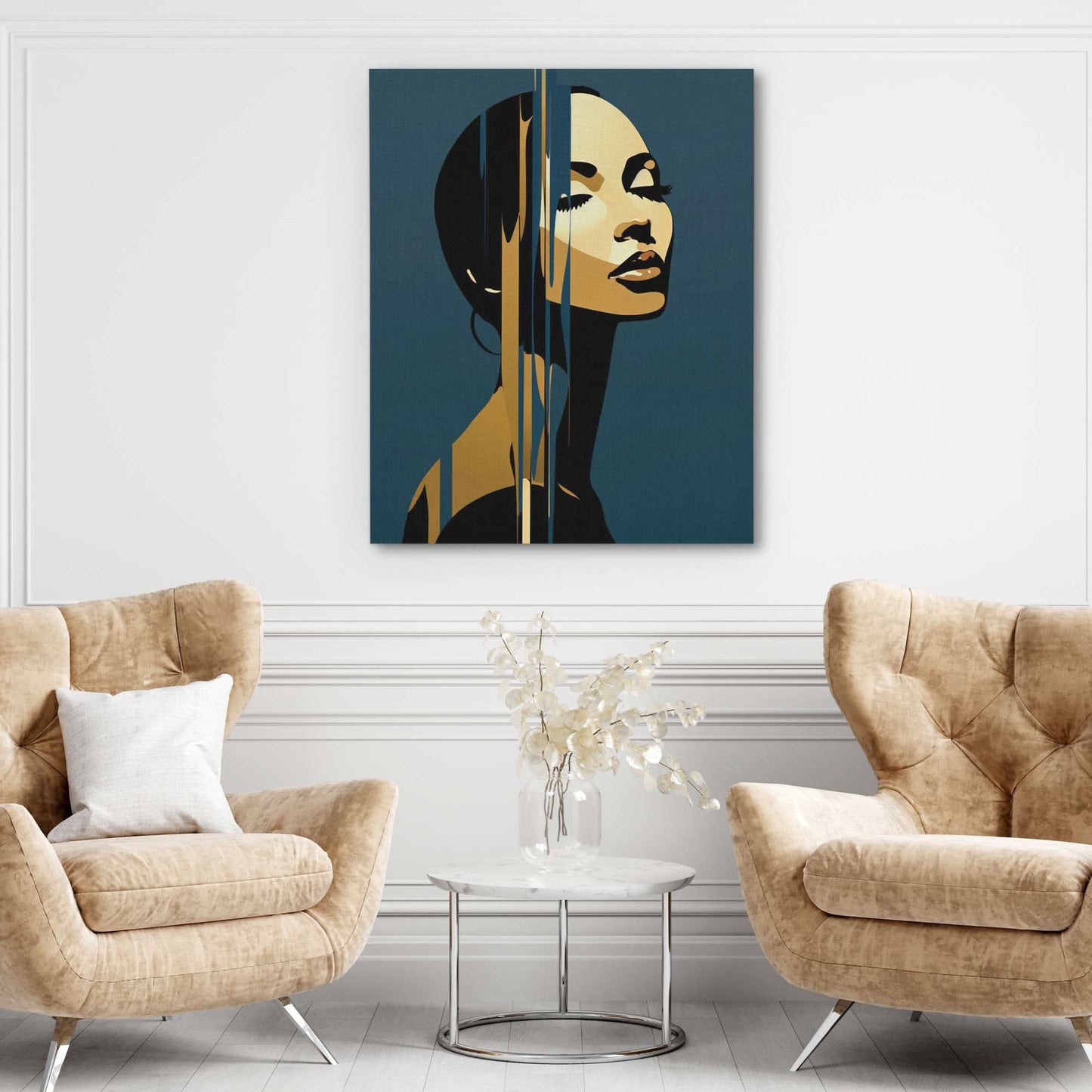 Bold Feminine Beauty - Abstract Blue Canvas Wall Art