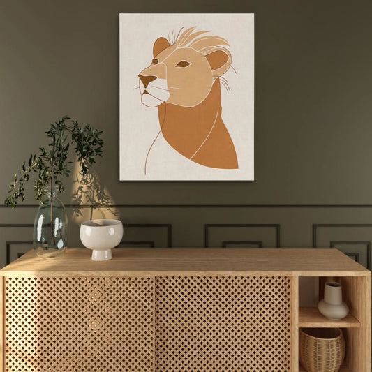 Bold Lioness - Minimalist Wall Art in Black Frame