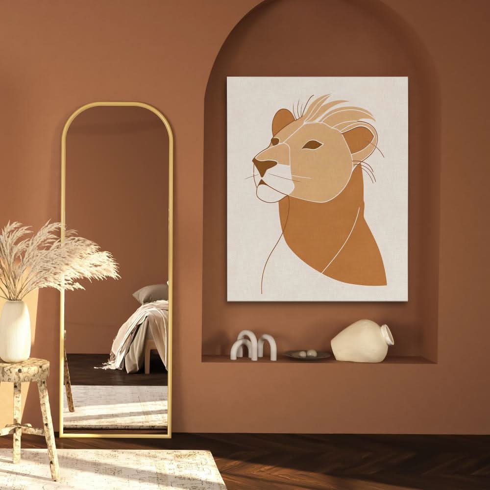 Bold Lioness - Minimalist Beige Canvas Wall Art