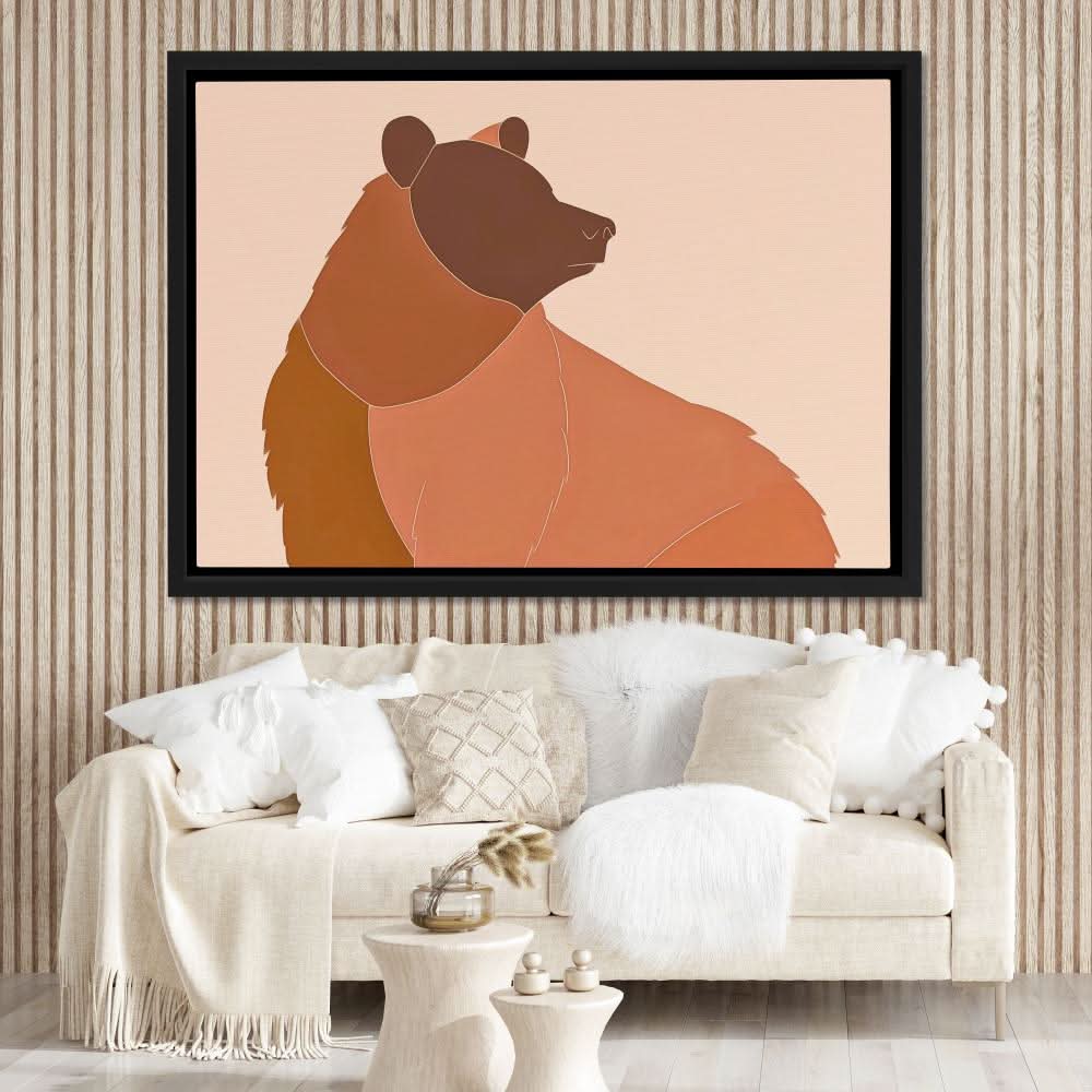 Bored Brown Bear - Minimalist Wall Art in Black Frame