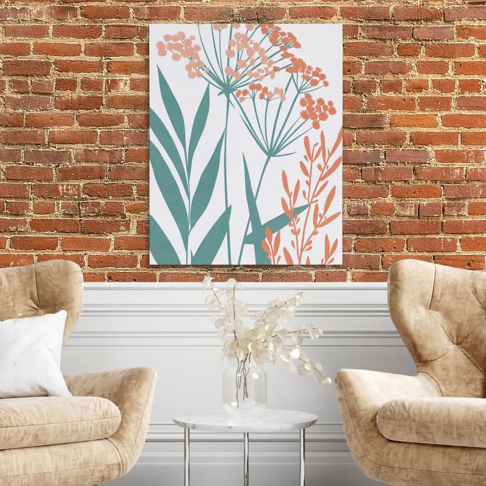 Botanical Harmony - Minimalist Wall Art in Black Frame