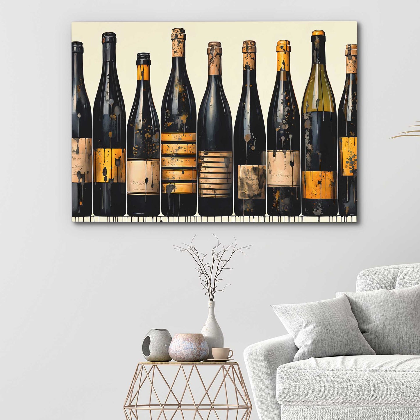 Bottle Harmony - Beige Wine Canvas Print