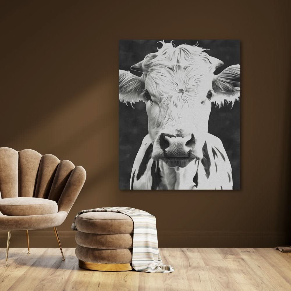 Bovine Portrait - Black and White Wall Art in Black Frame
