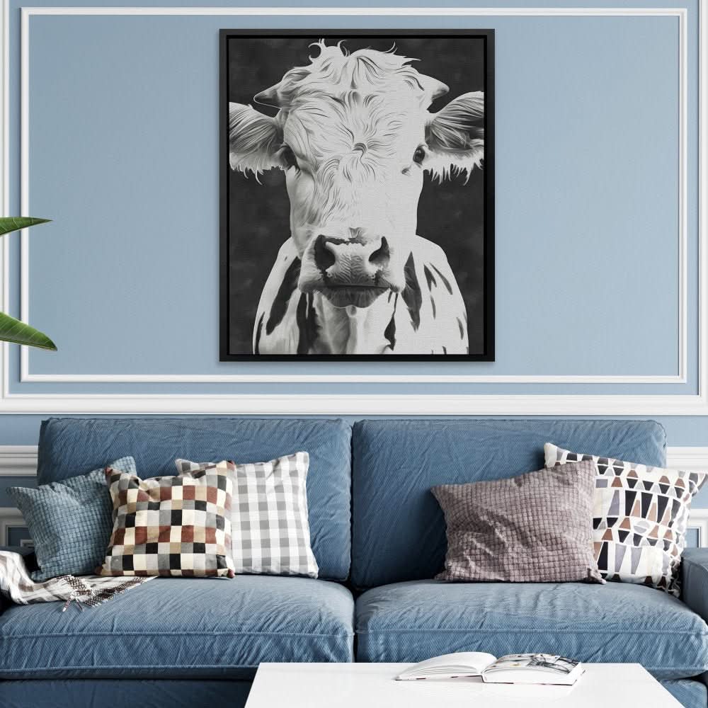 Bovine Portrait - Neutral Black and White Canvas Print