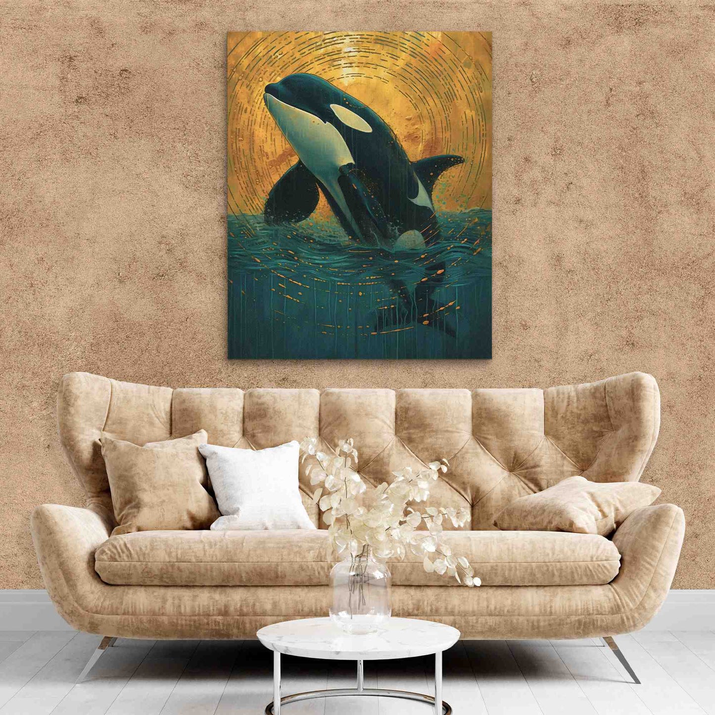 Breaching Orca - Black Canvas Wall Art
