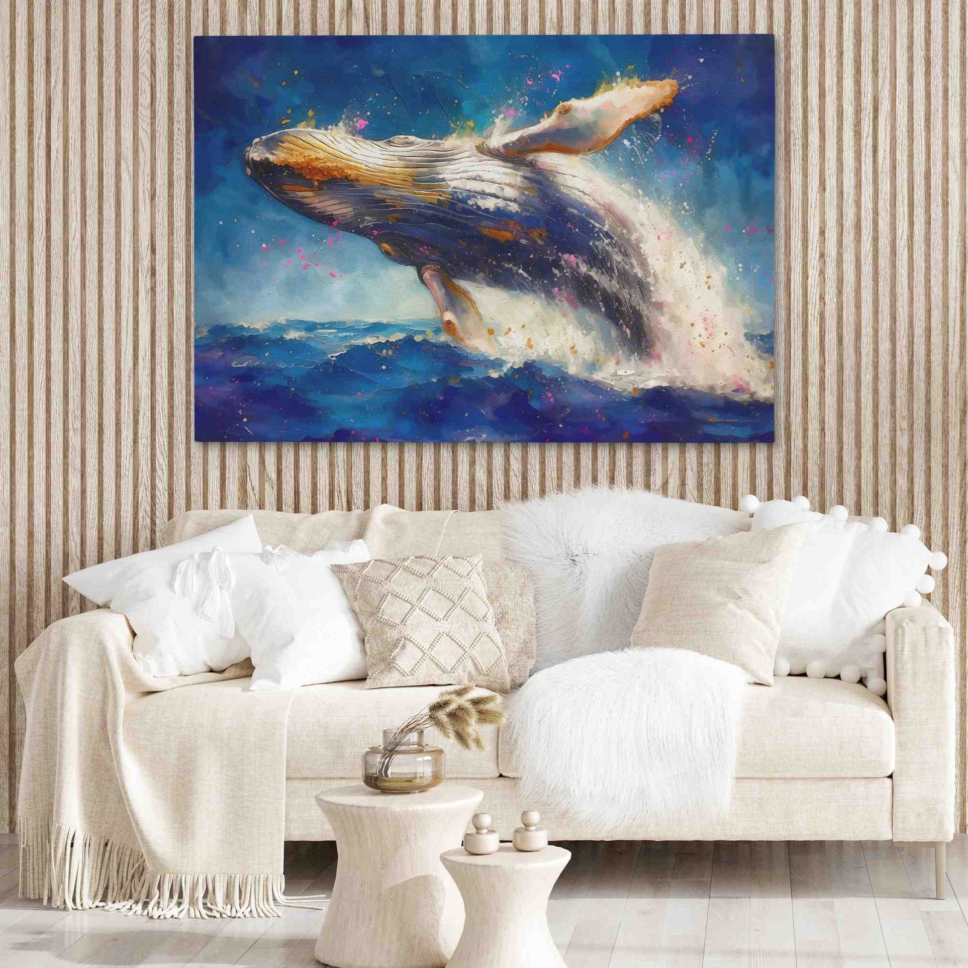 Breaching Whale - Blue Canvas Wall Art