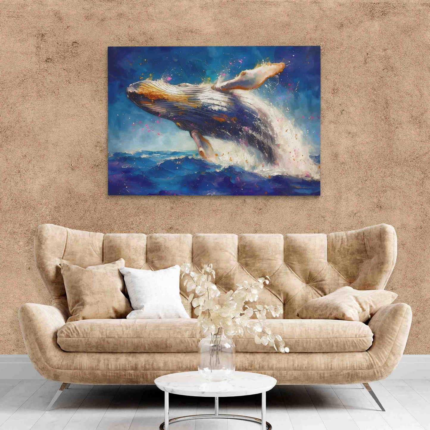 Breaching Whale - Blue Wall Art