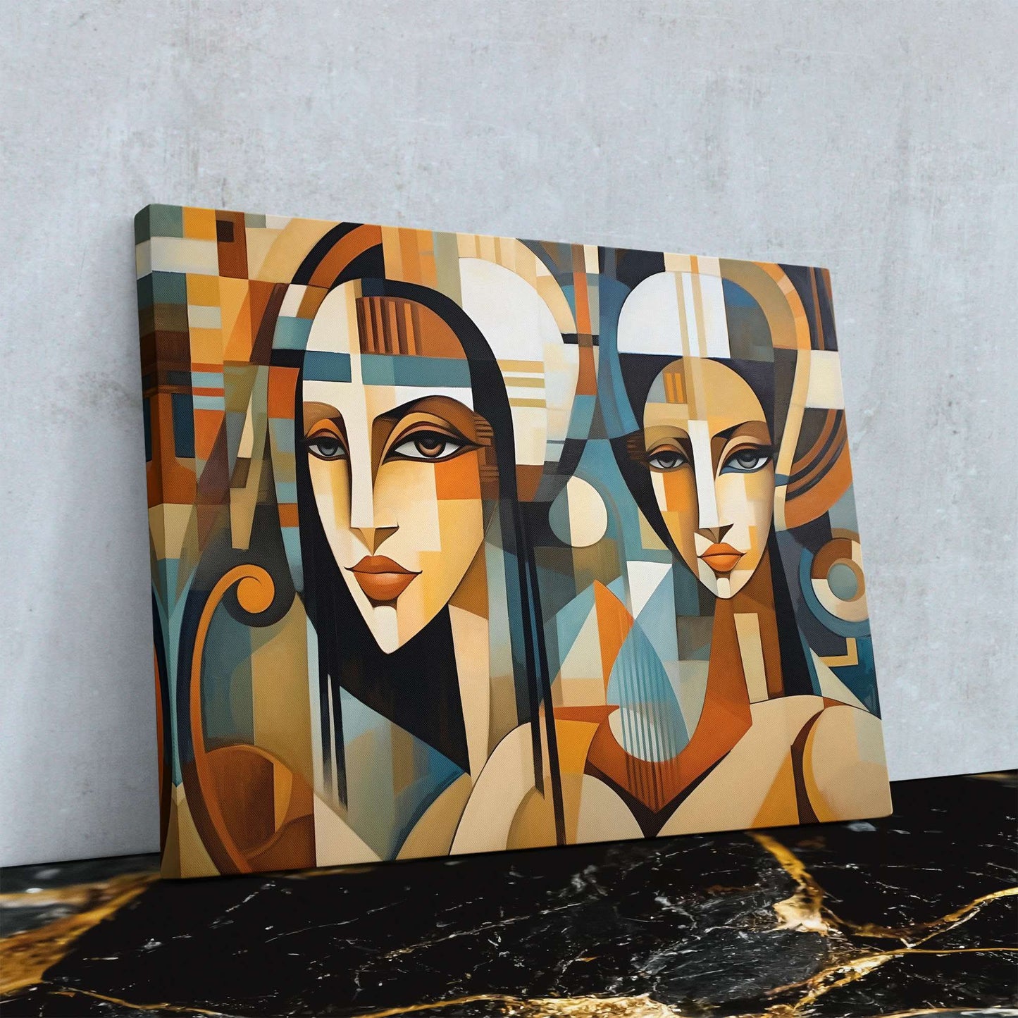 Bright Eyed Goddesses - Abstract Wall Art in Black Frame