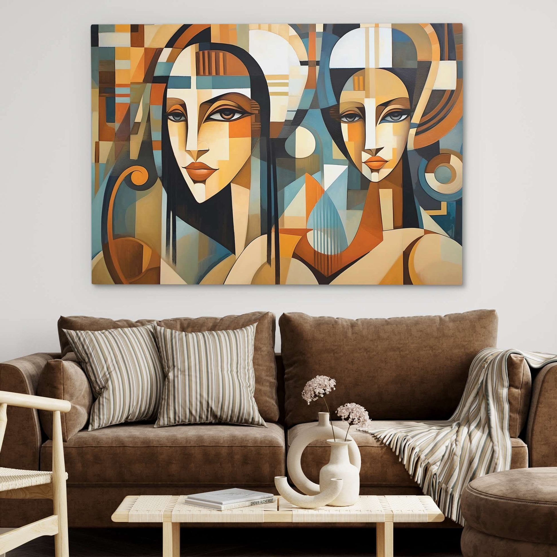 Bright Eyed Goddesses - Beige Canvas Print