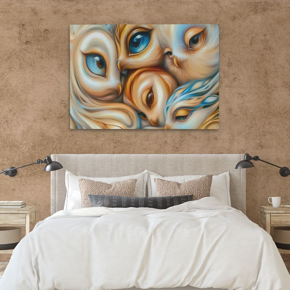 Bright-Eyed Owl Family - Animals Art for Bedroom