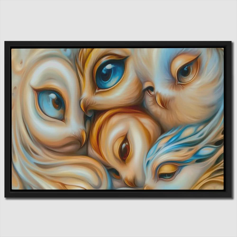 Bright-Eyed Owl Family - Beige Bird Canvas Print