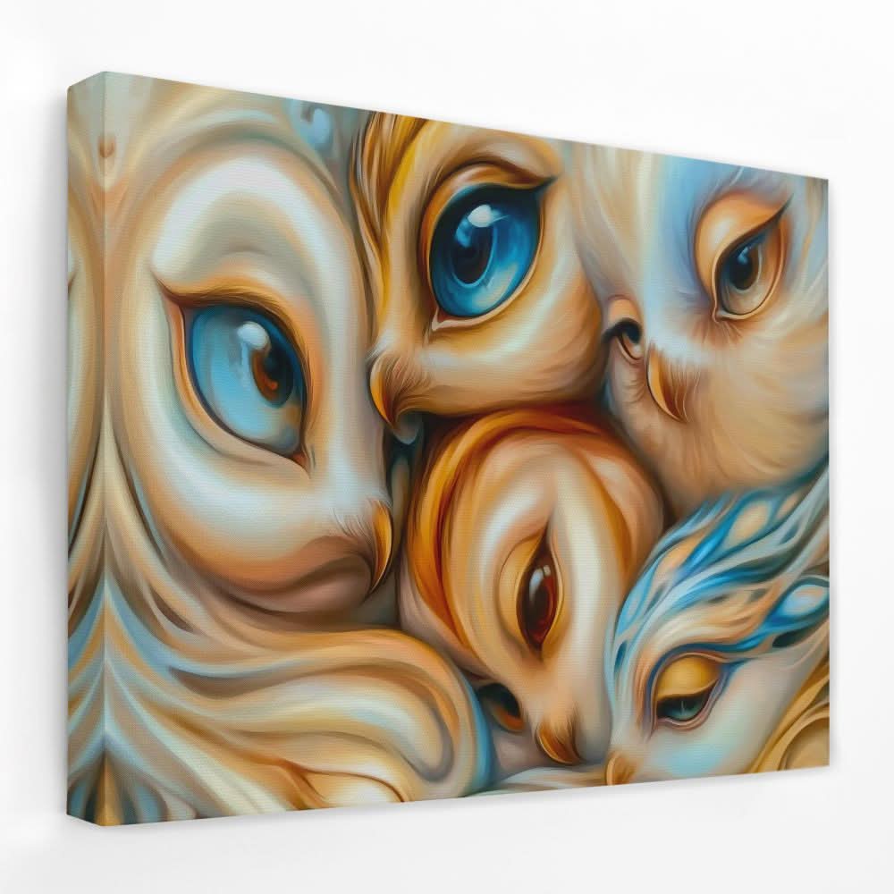 Bright-Eyed Owl Family - Animals Canvas Wall Art