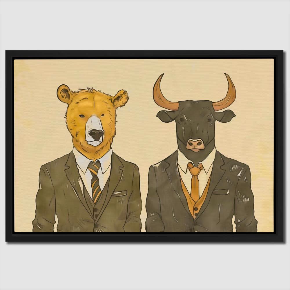 Brokers in Arms - Bull Wall Art in Black Frame