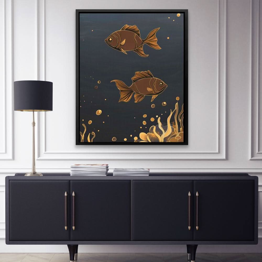 Bronze Currents - Fish Wall Art in Black Frame