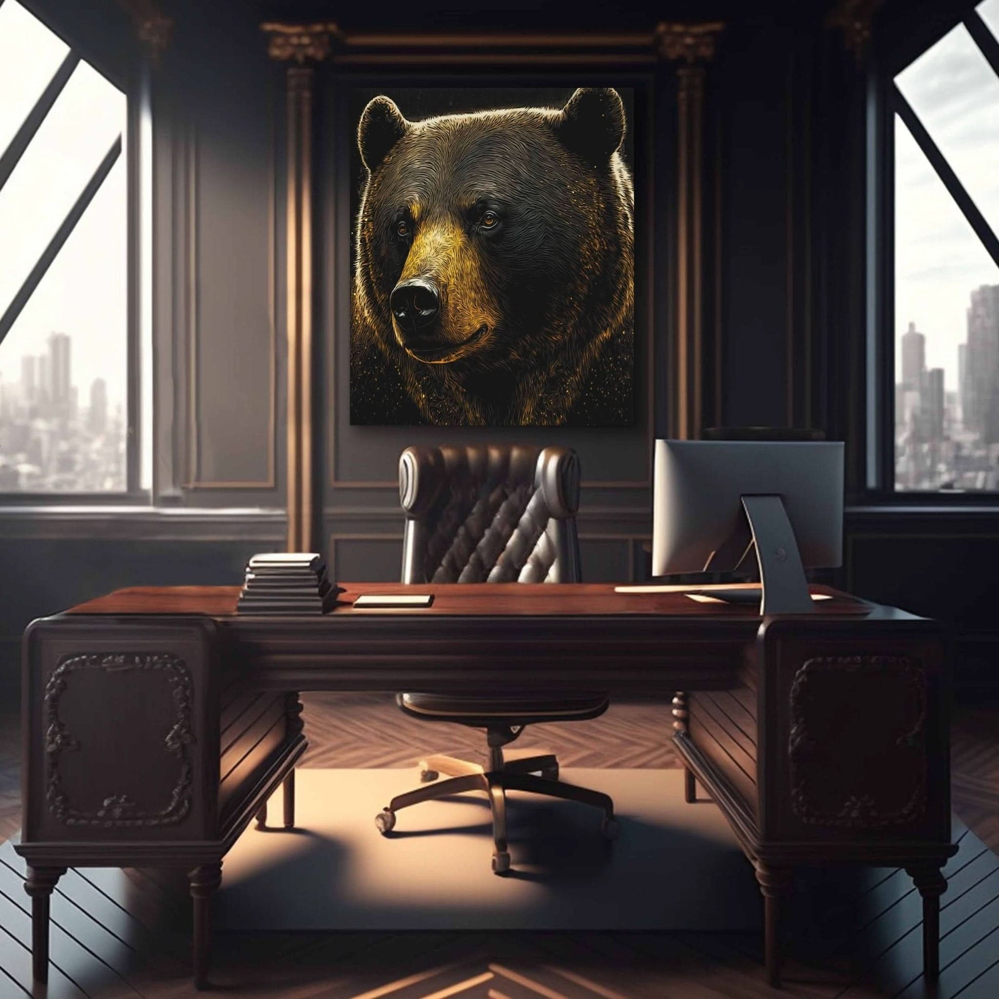 Brown Bear - Black Canvas Wall Art