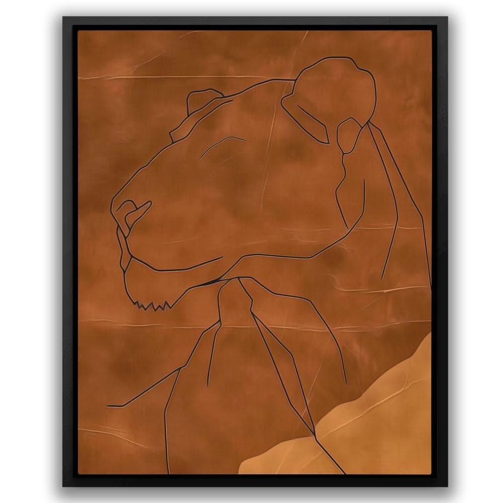 Brown Lioness - Minimalist Wall Art in Black Frame