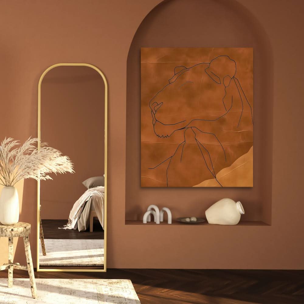 Brown Lioness - Minimalist Brown Canvas Wall Art