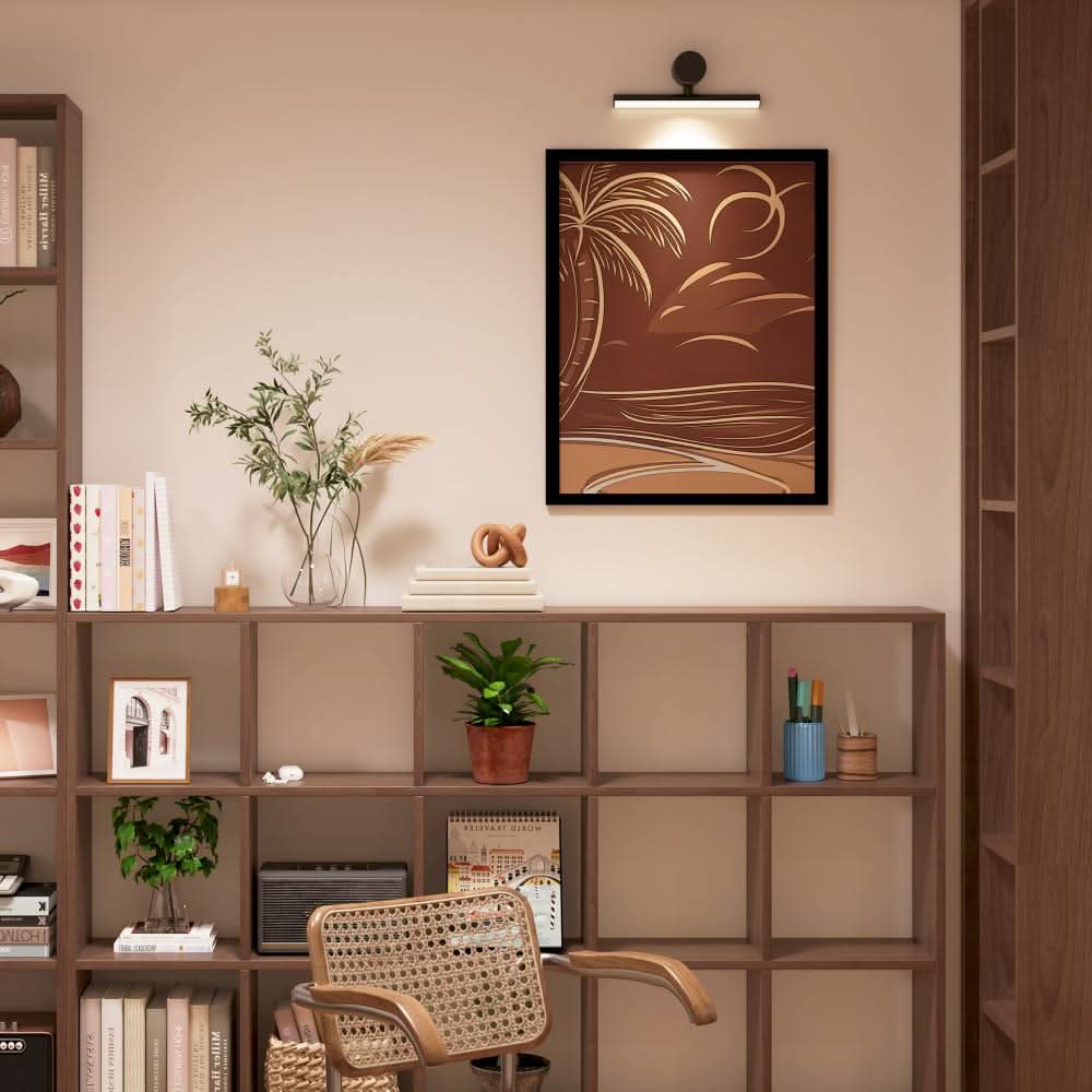 Brown Palm Tree Scene - Minimalist Wall Art in Black Frame