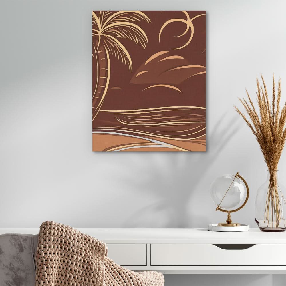 Brown Palm Tree Scene - Beach Art for Bedroom