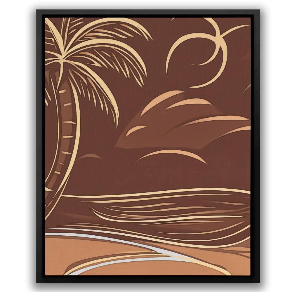 Brown Palm Tree Scene - Beige Coastal Canvas Print