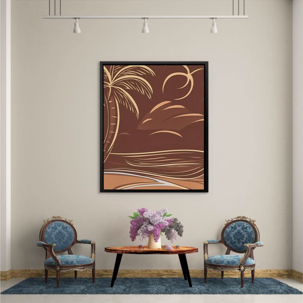 Brown Palm Tree Scene - Modern Brown Canvas Wall Art