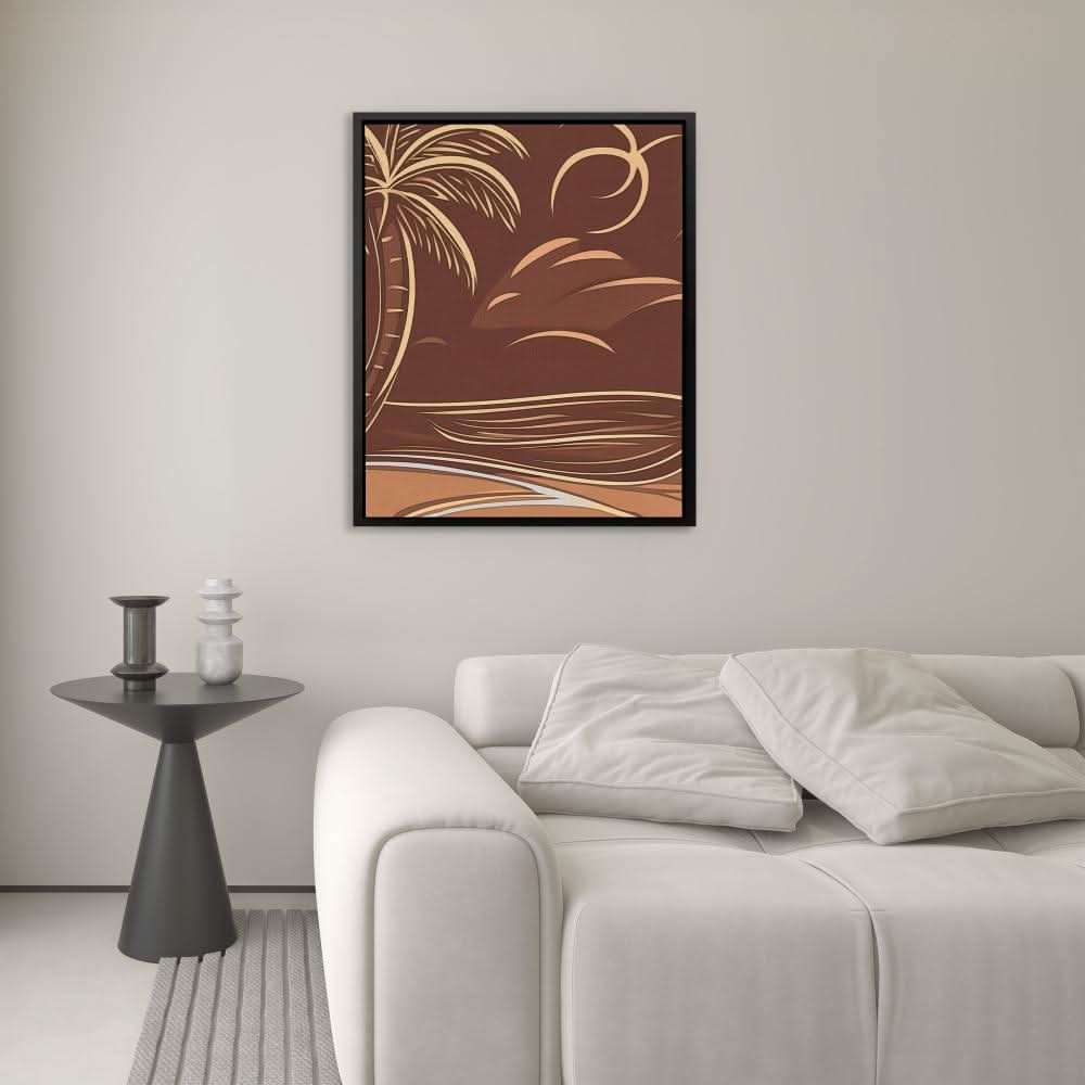 Brown Palm Tree Scene - Large Minimalist Canvas Print