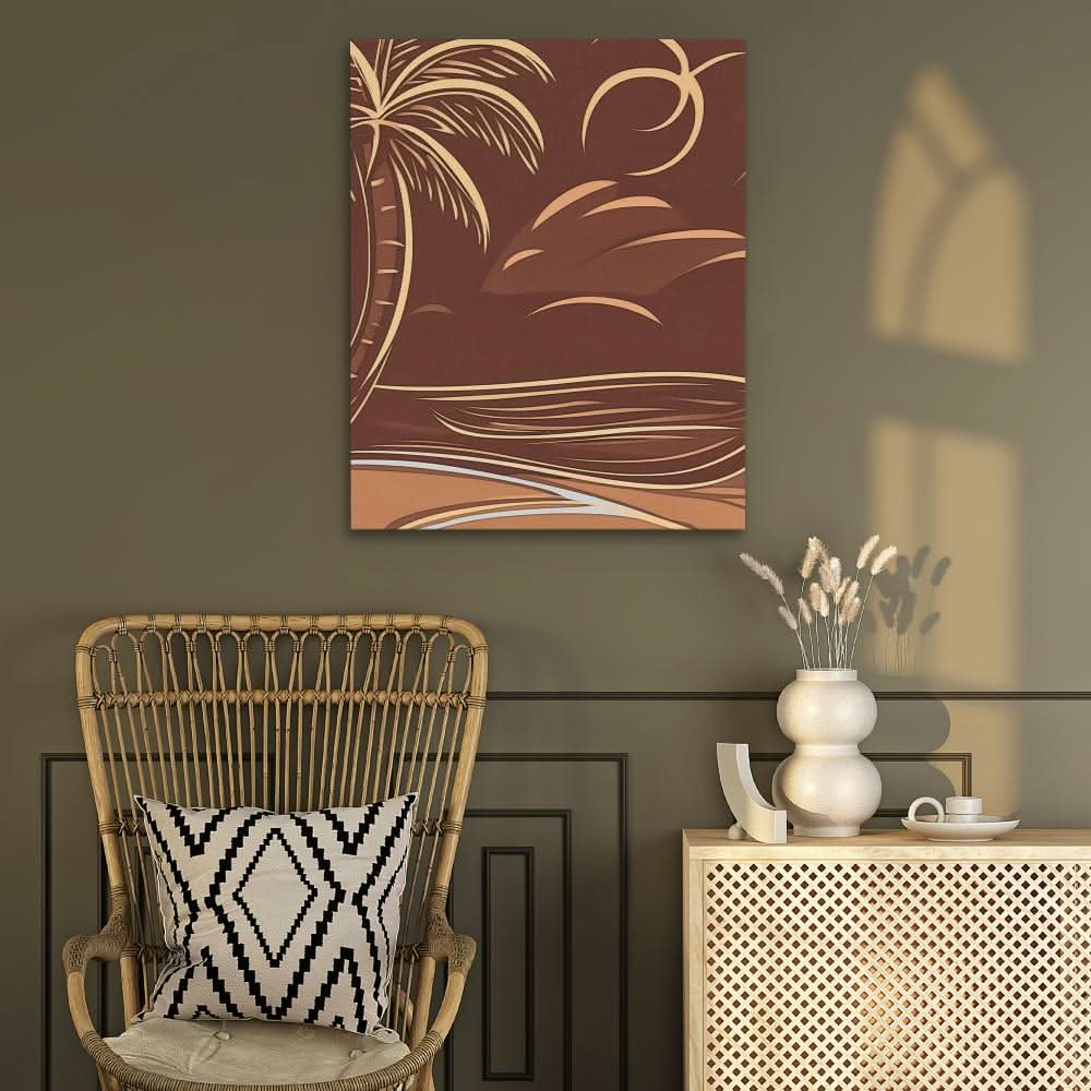 Brown Palm Tree Scene - Beige Wall Art for Home Office