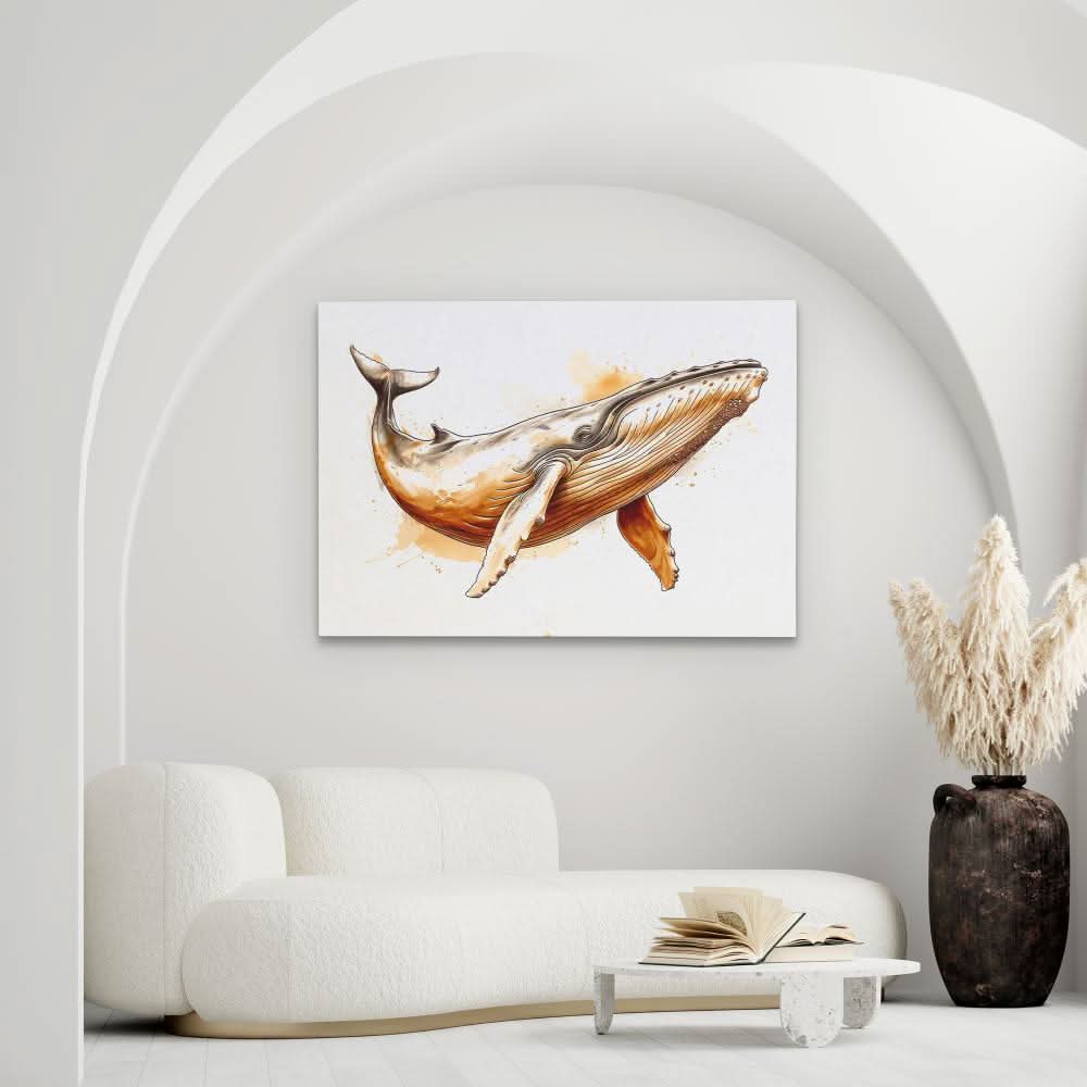 Brown Whale - Oceanic Wall Art in Black Frame