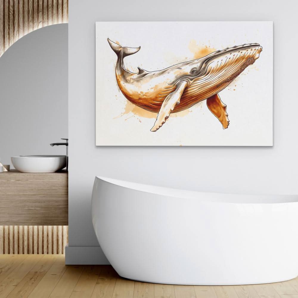 Brown Whale - Minimalist Wall Art in Black Frame