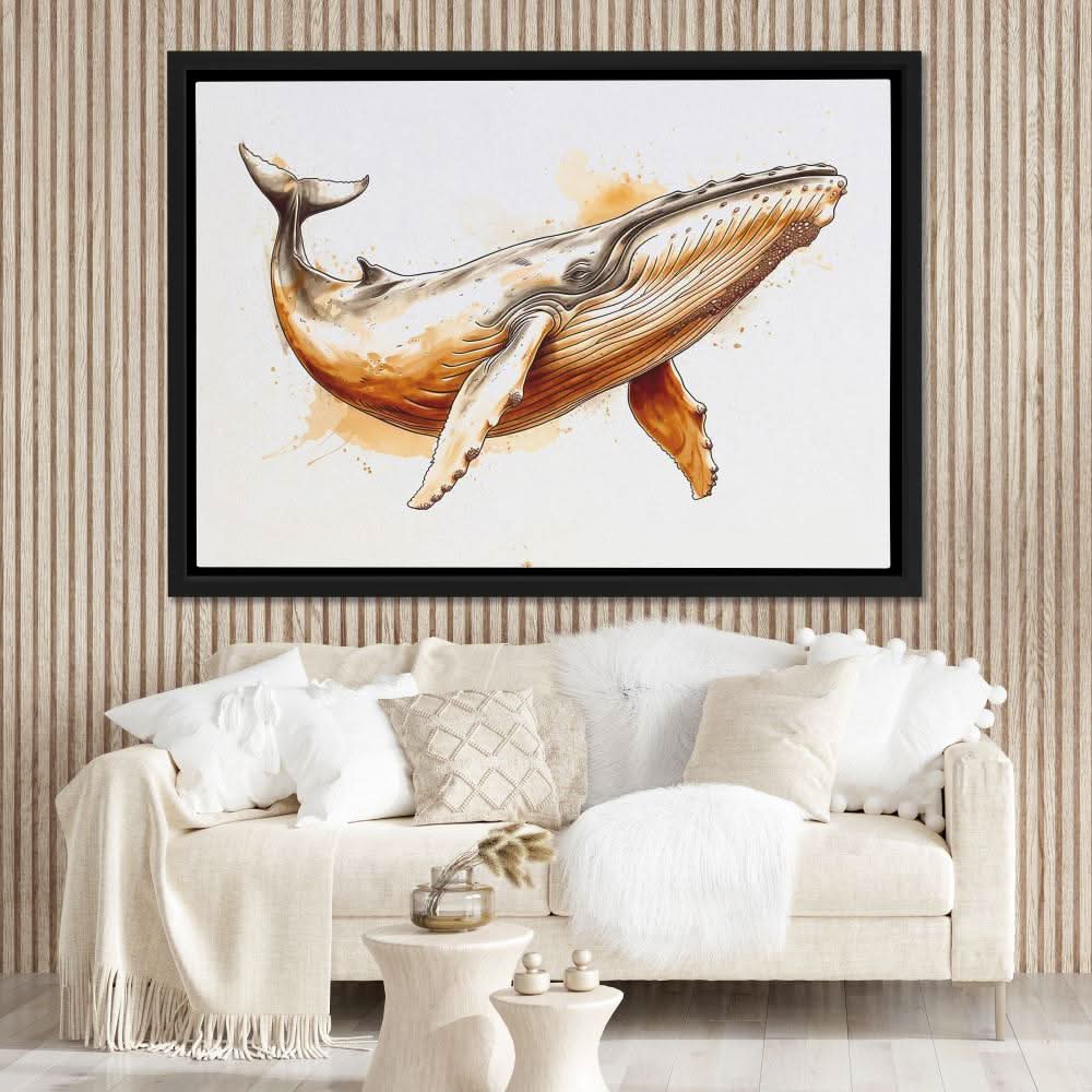 Brown Whale - Beige Oceanic Canvas Print