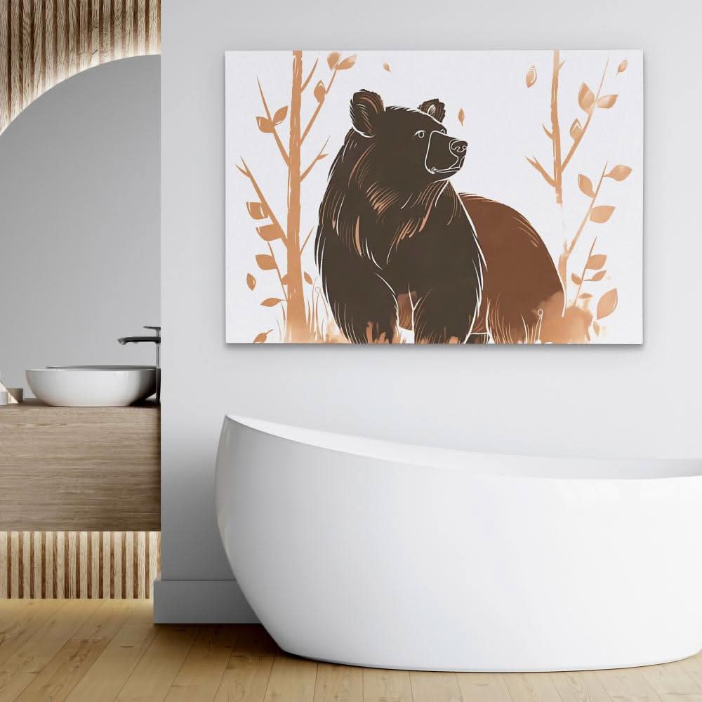 Brush Bear - Beige Canvas Wall Art