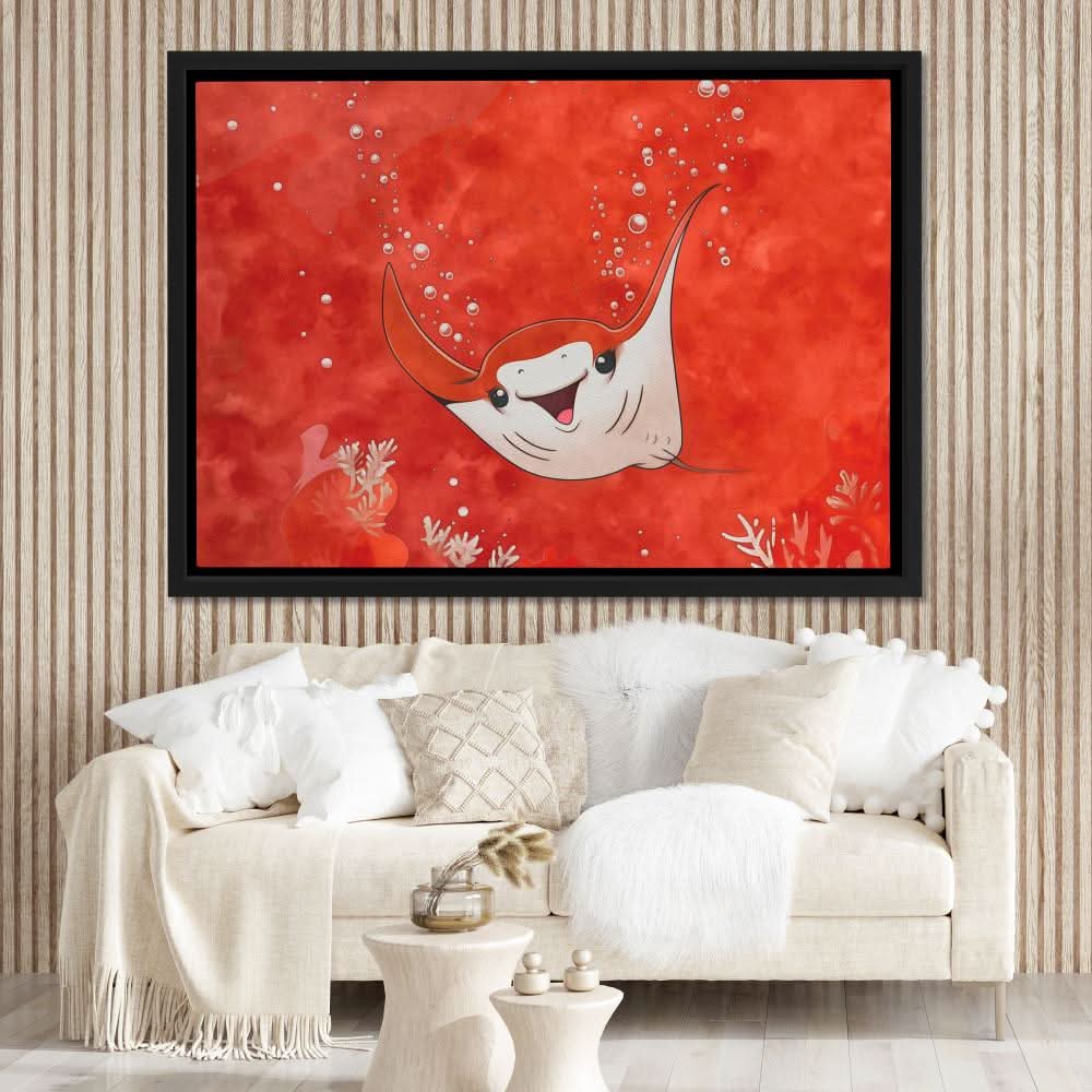 Bubbly Stingray - Fish Wall Art in Black Frame