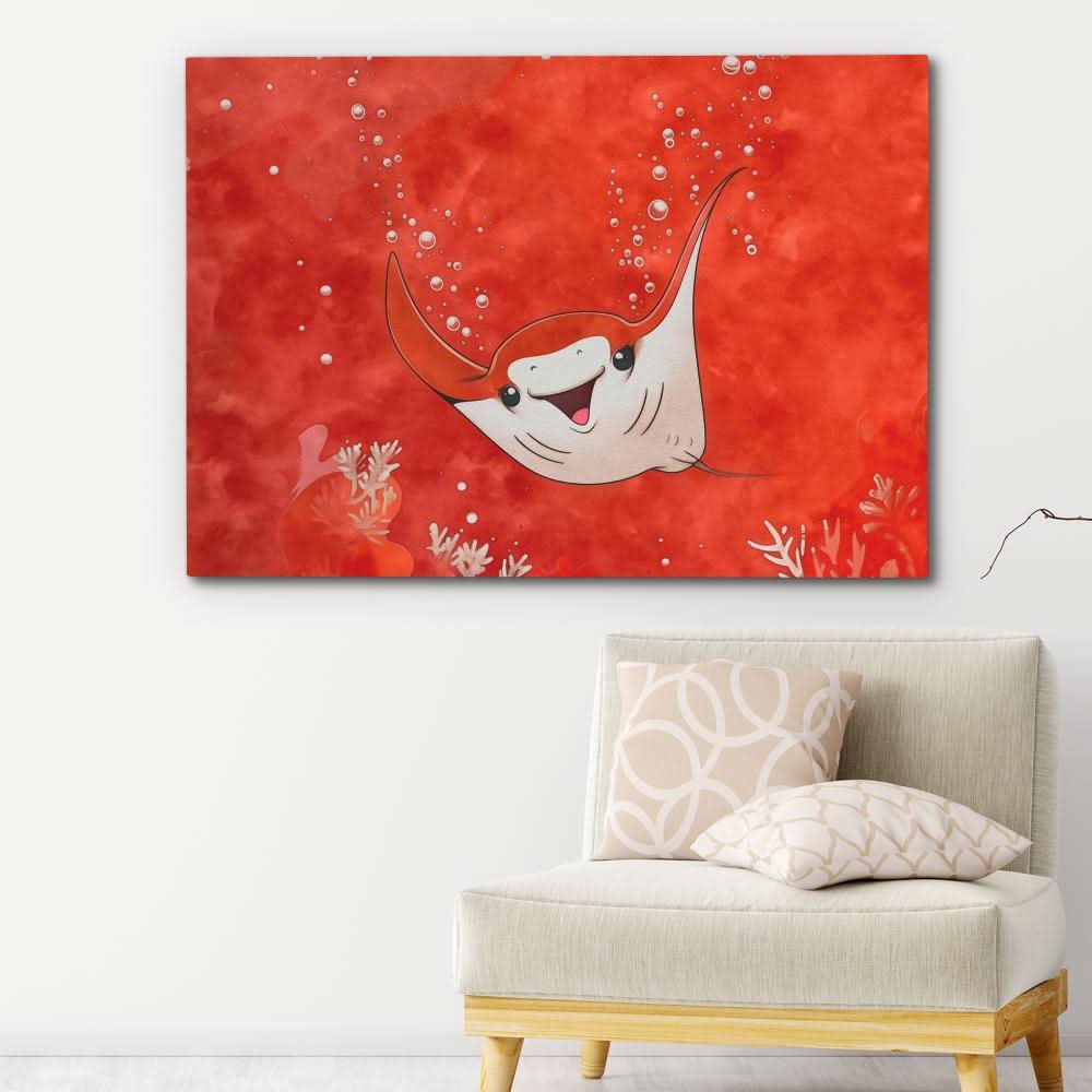 Bubbly Stingray - Red Canvas Wall Art