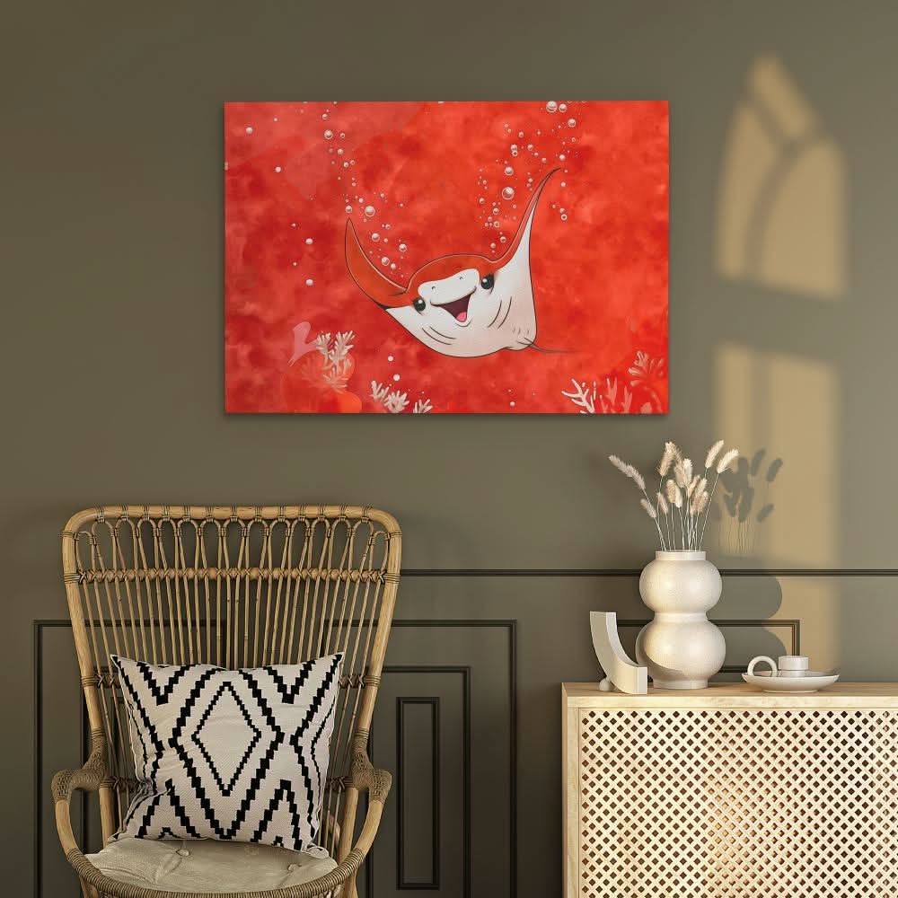 Bubbly Stingray - Red Wall Art for Kids Room