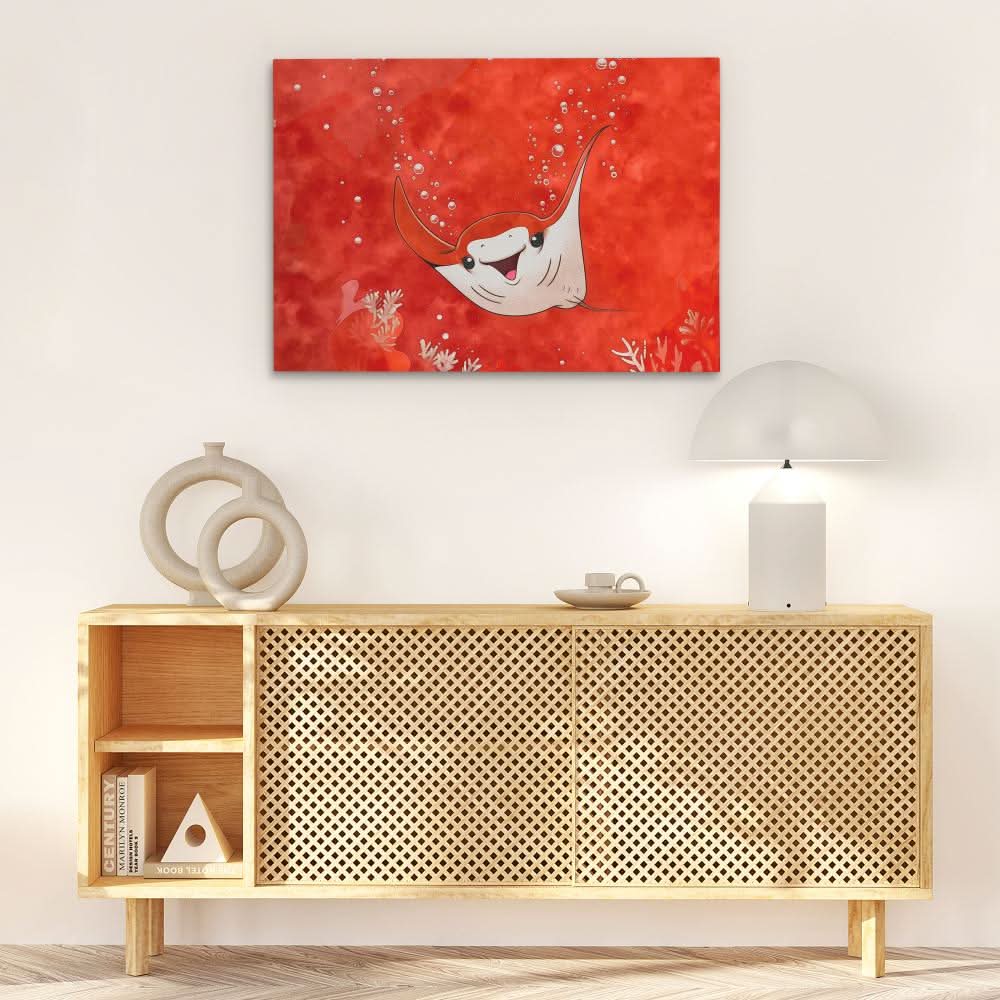 Bubbly Stingray - Red Fish Canvas Print