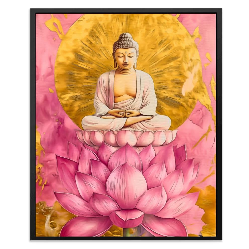 Buddha Meditatio - Pink and Gold Art for Bedroom