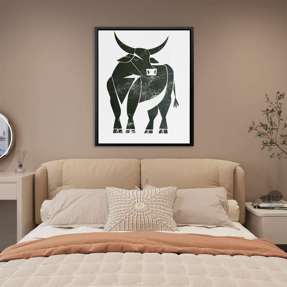 Bull Abstracted - Neutral Wall Art for Living Room