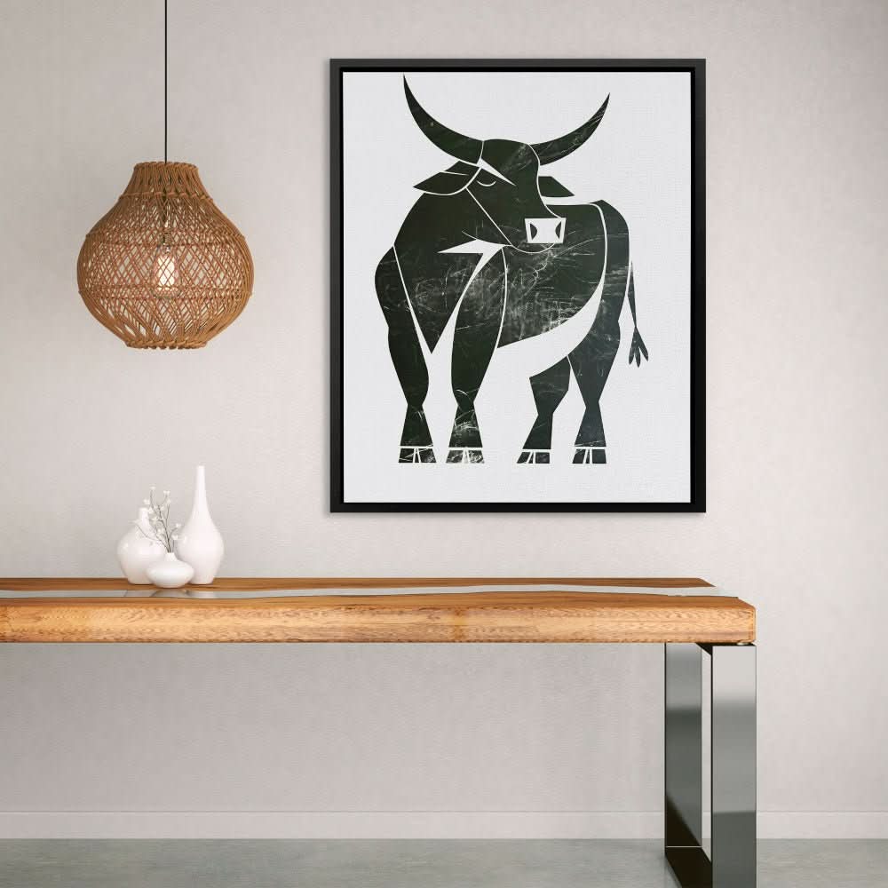 Bull Abstracted - Abstract Wall Art in Black Frame