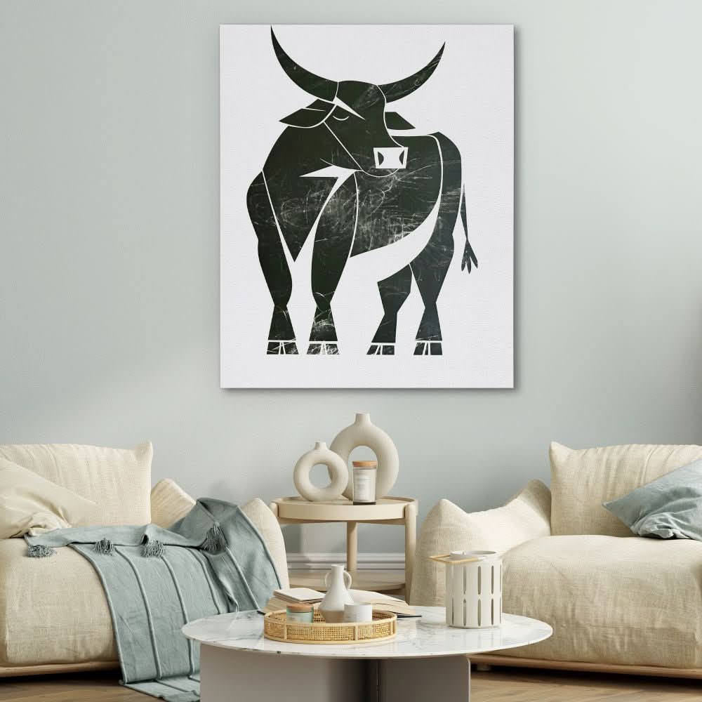 Bull Abstracted - Black and White Wall Art in Black Frame