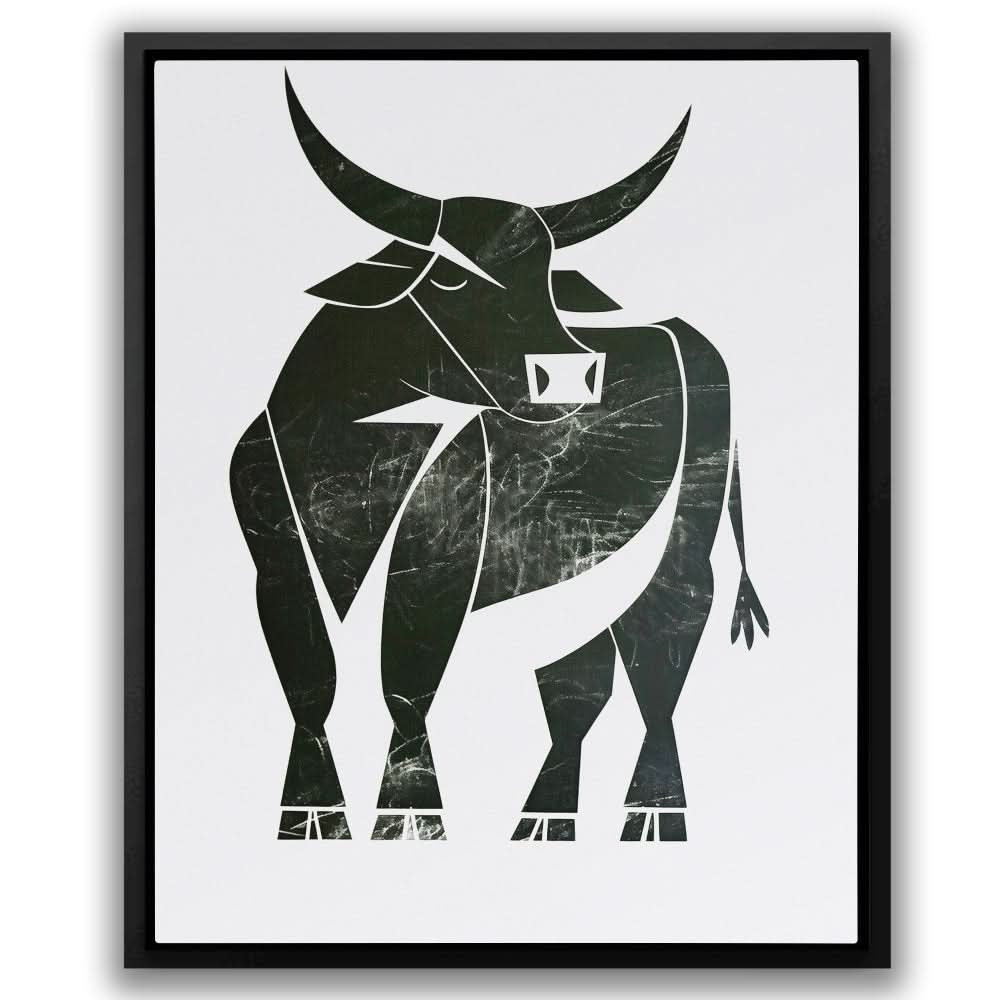 Bull Abstracted - Neutral Black and White Canvas Print