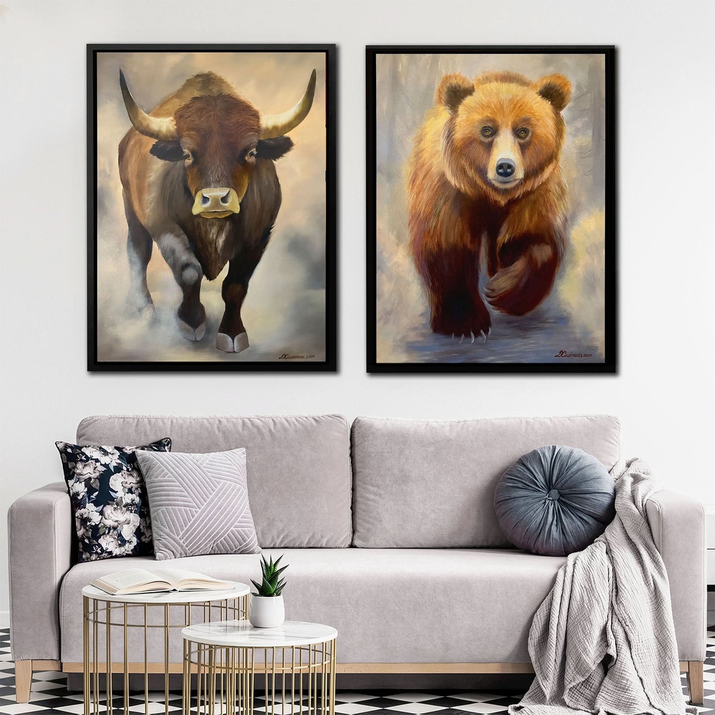 Bull and Bear Duo - Brown Bull Canvas Print